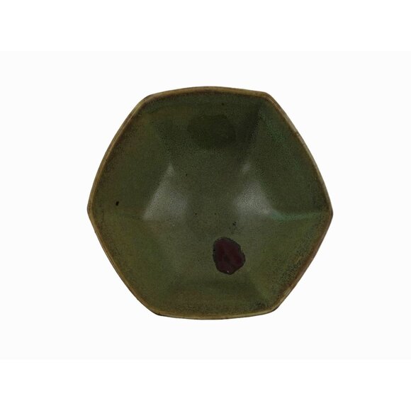 John Shedd Hexagon Bowl Salad Green With Red Blotches Signed Studio Art Pottery - Picture 1 of 9